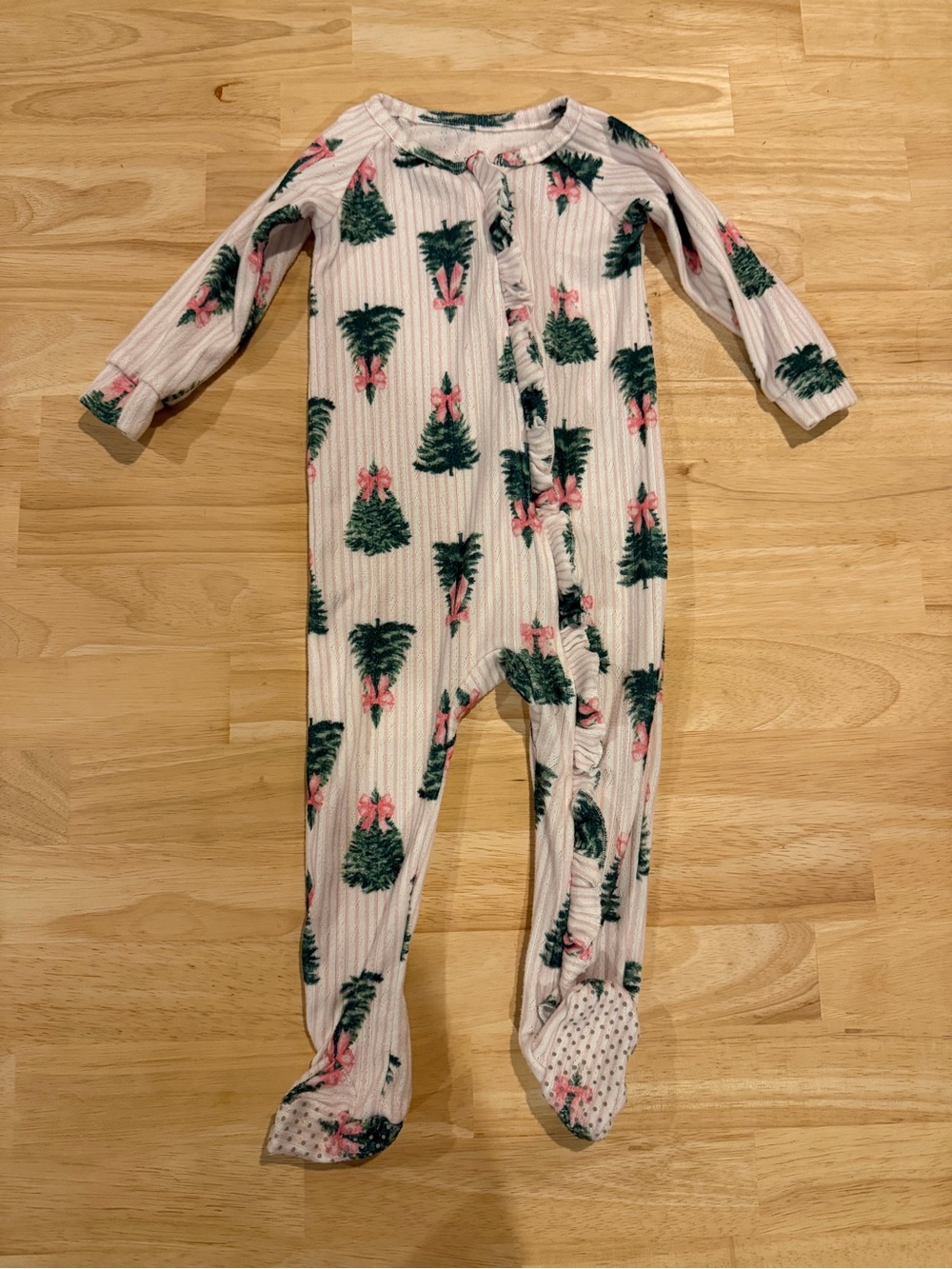 Baby Girls' Pink Holiday Tree Footed One-Piece